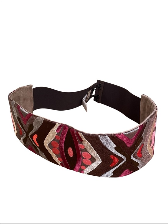 Maliparmi Accessories - Maliparmi Embroidered Geo Wide Waist Belt - Brown, Pink & Red Accents